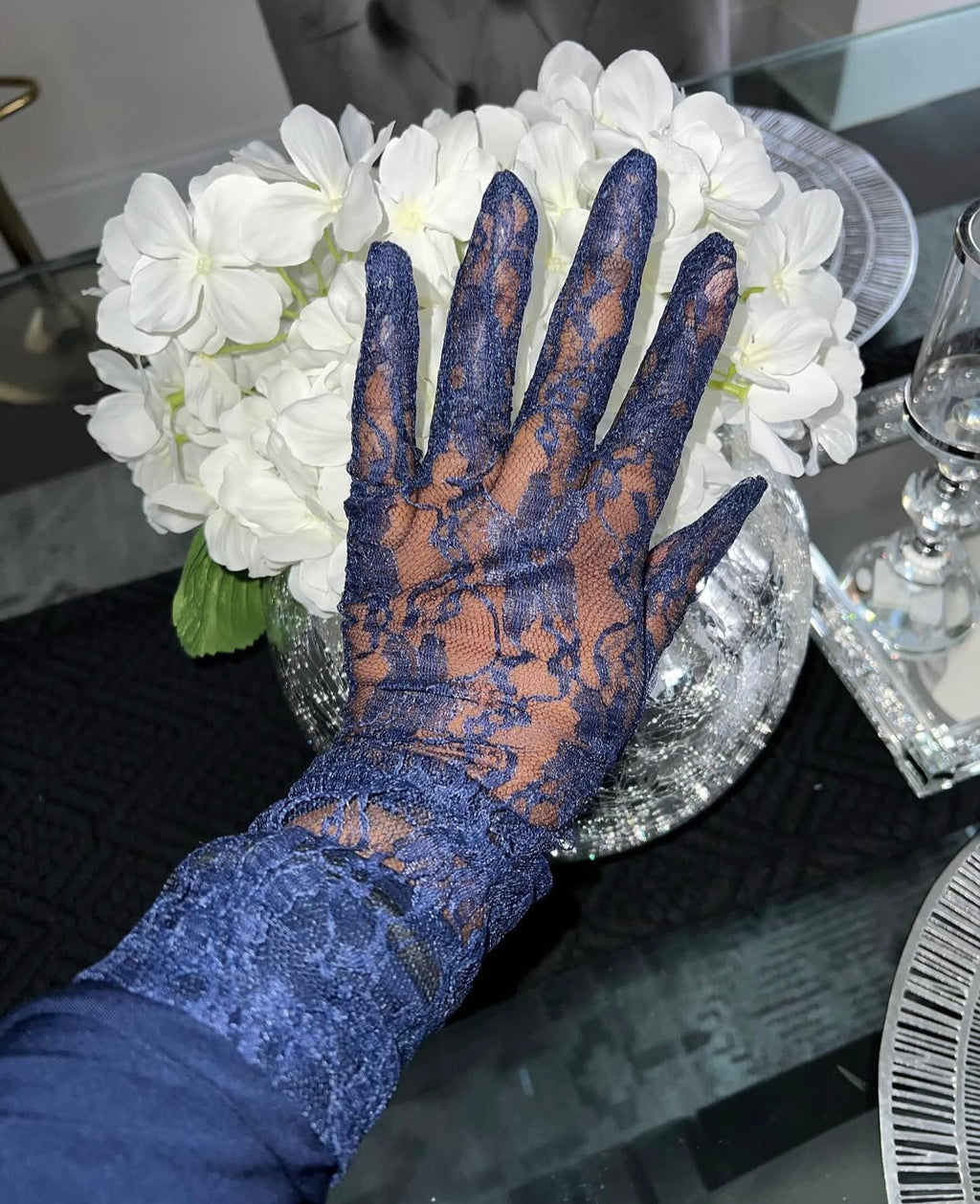Lace gloves (Navy)
